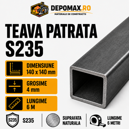 Teava patrata 140 x 140 x 4 mm, 6 metri